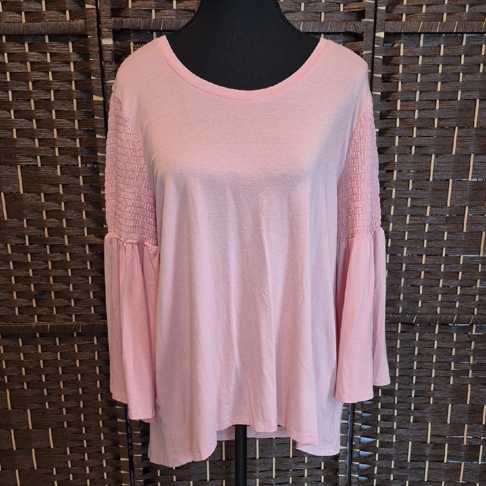 Isaac Mizrahi Blush Pink Blouse with Textured Sleeves